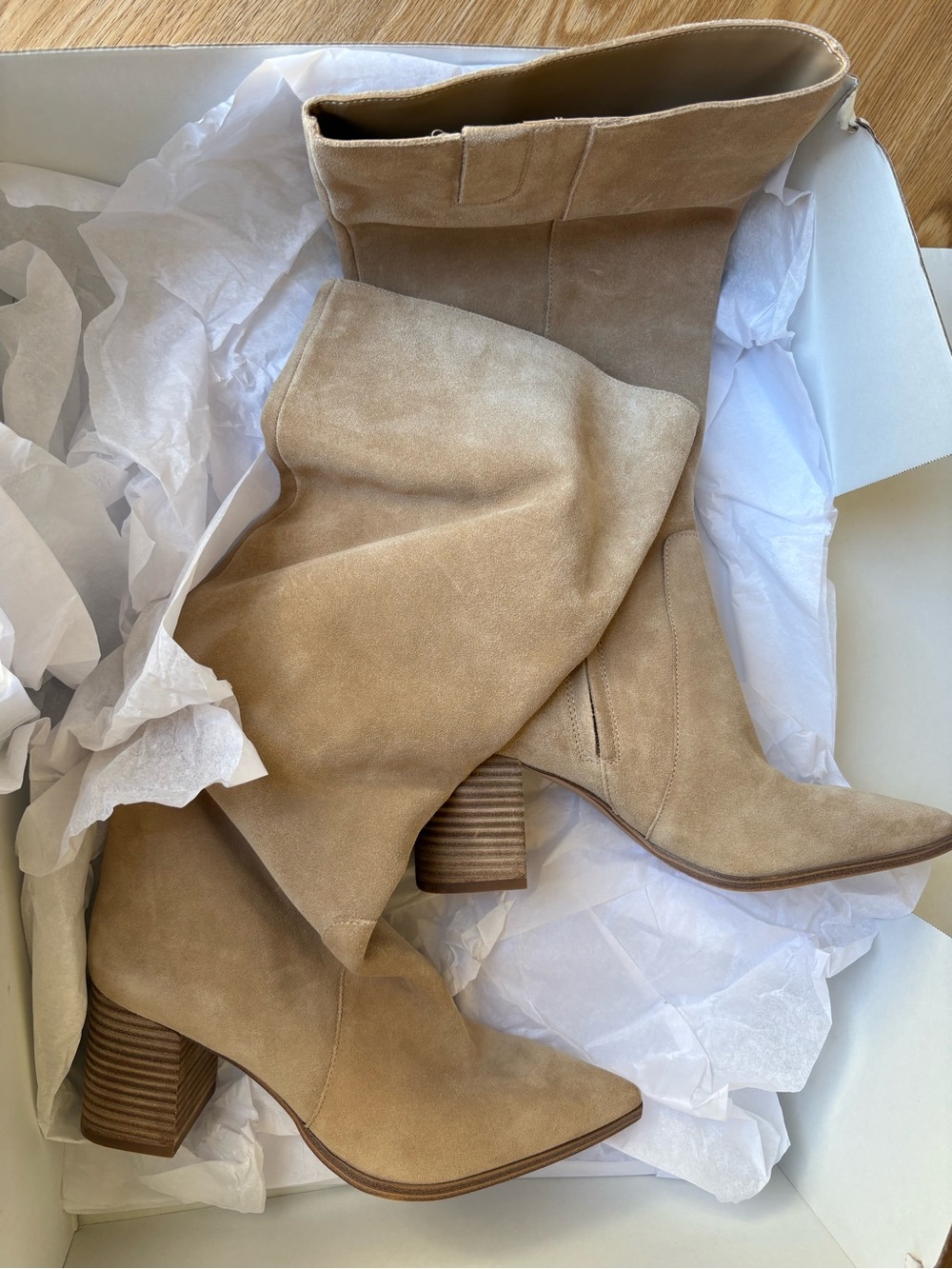 Vince Camuto Nordstrom Tan Suede Mid-Calf Block Heel Boots size 9M - Picture 2 of 7